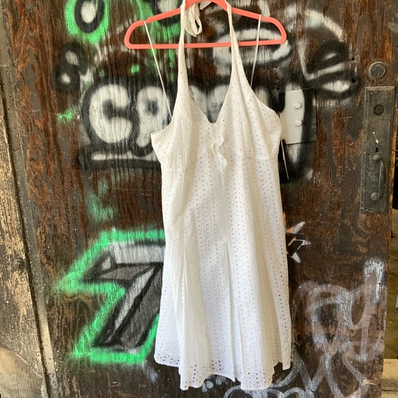 NWT Sandra Darren Women's Fit Flare Dress White Lace Sleeveless Halter Dress OBO - Picture 12 of 12